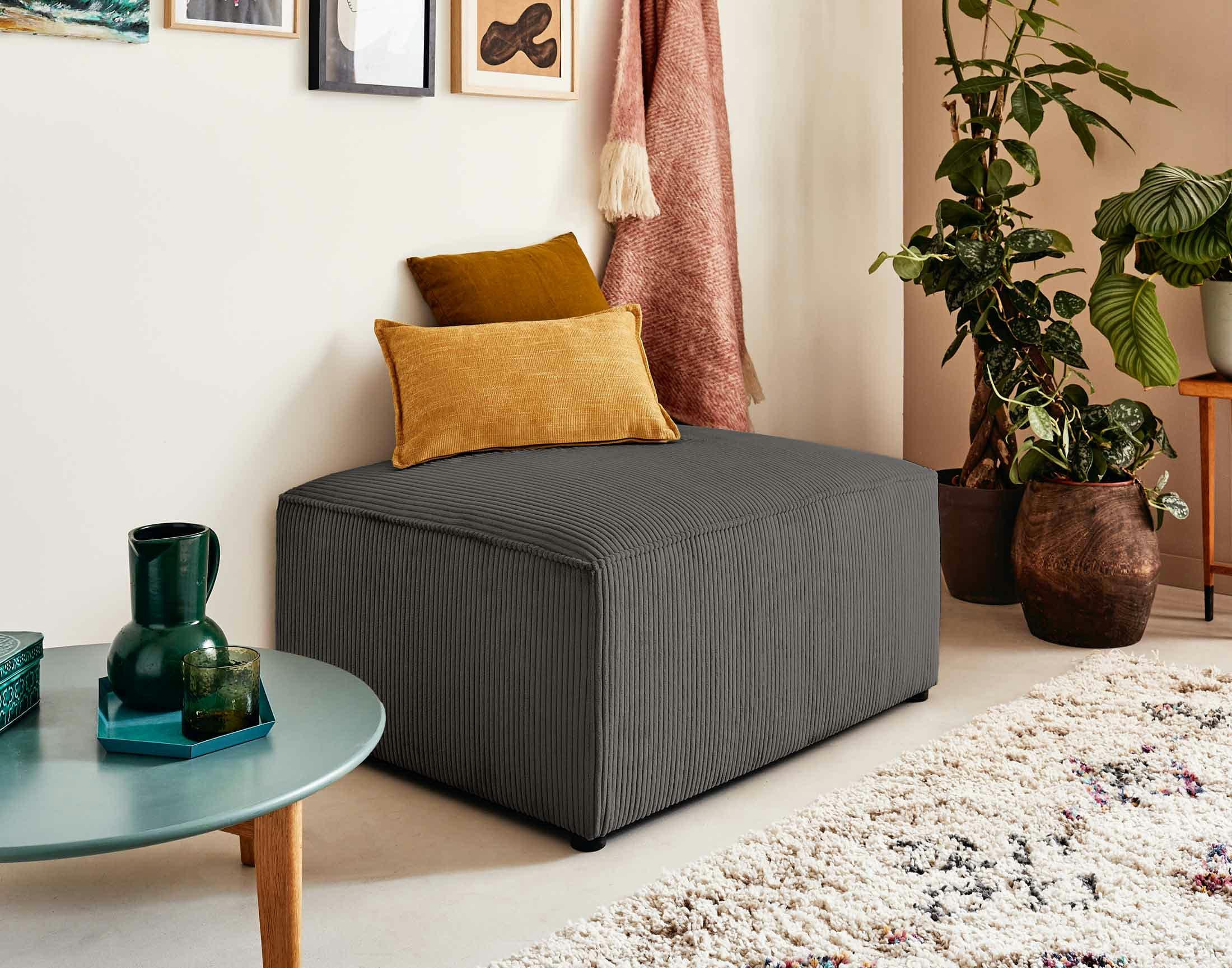 TOPAZE - Pouf en velours côtelé gris