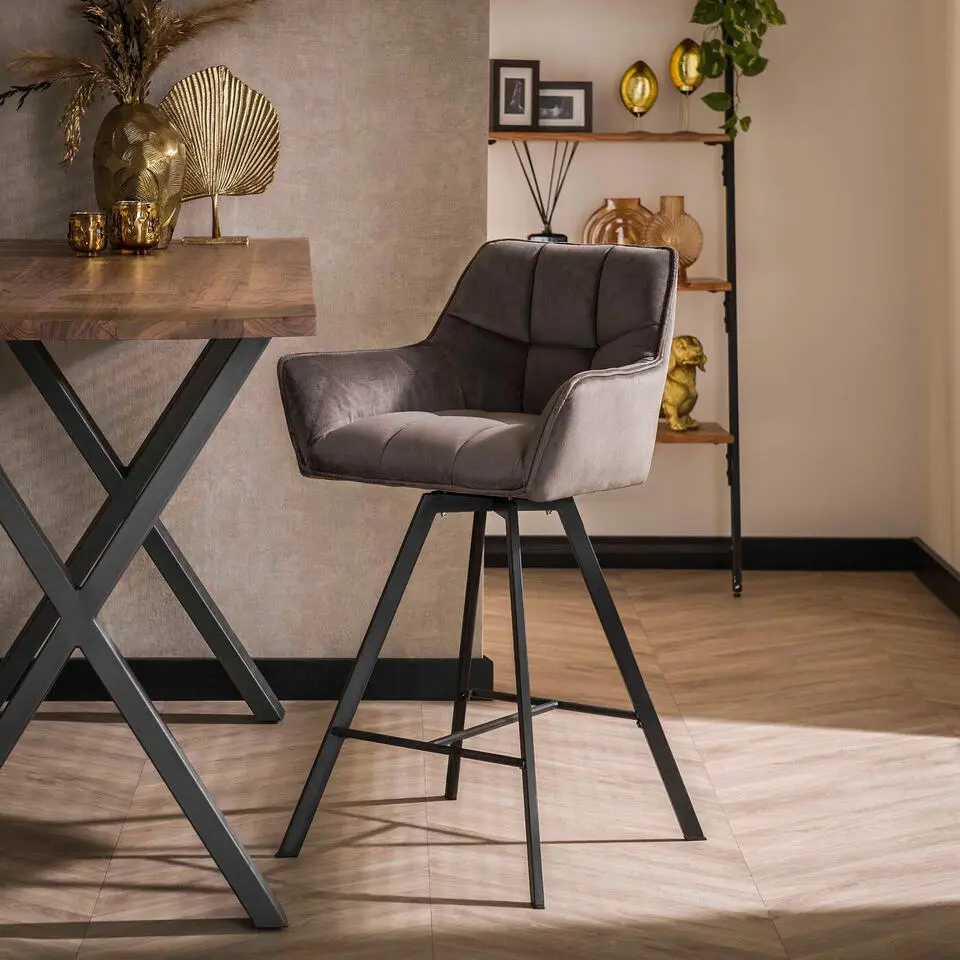 Barstoel Velvet Antraciet - Metaal - Draaibaar - 57x53x96cm - Set van 2