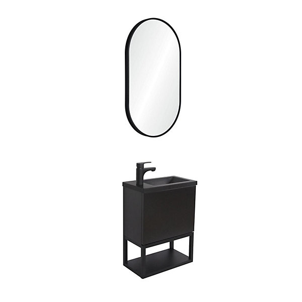 Ensemble lave-mains NOVA métal et bois avec miroir ovale