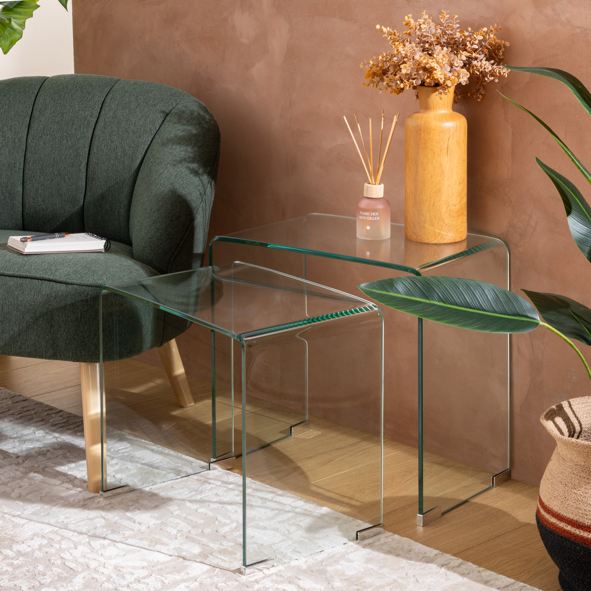 2 nesting tables "Lenia" Transparent, 51x47x30 cm