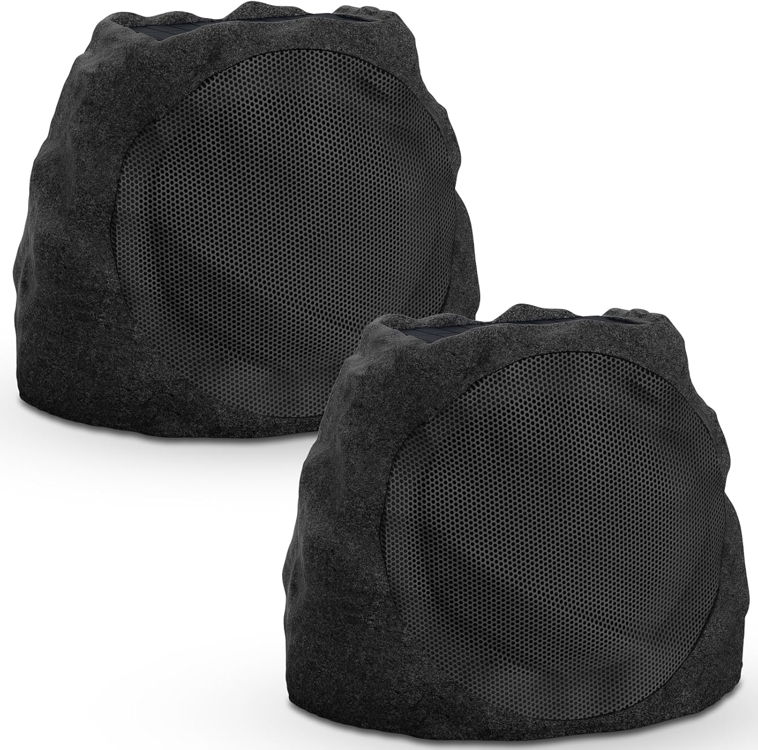 Outdoor Speakers Solar Powered & USB-C Rechargeable, Rock Speakers TWS Pairing Wireless Outdoor Speaker Bluetooth 5.4, LED Light Show, Waterproof, ideal for Backyard BBQ, Garden, Poolside (2-Pc,Black)