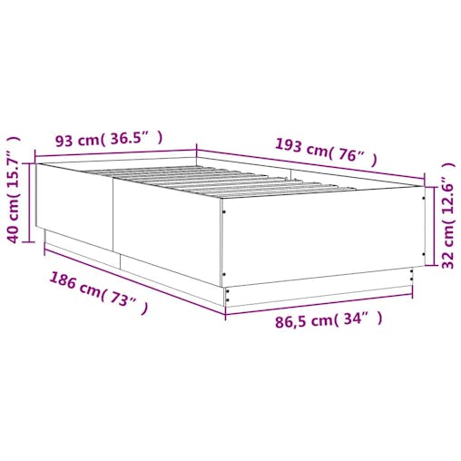 NNEVL Bed Frame White 90x190 cm Engineered Wood