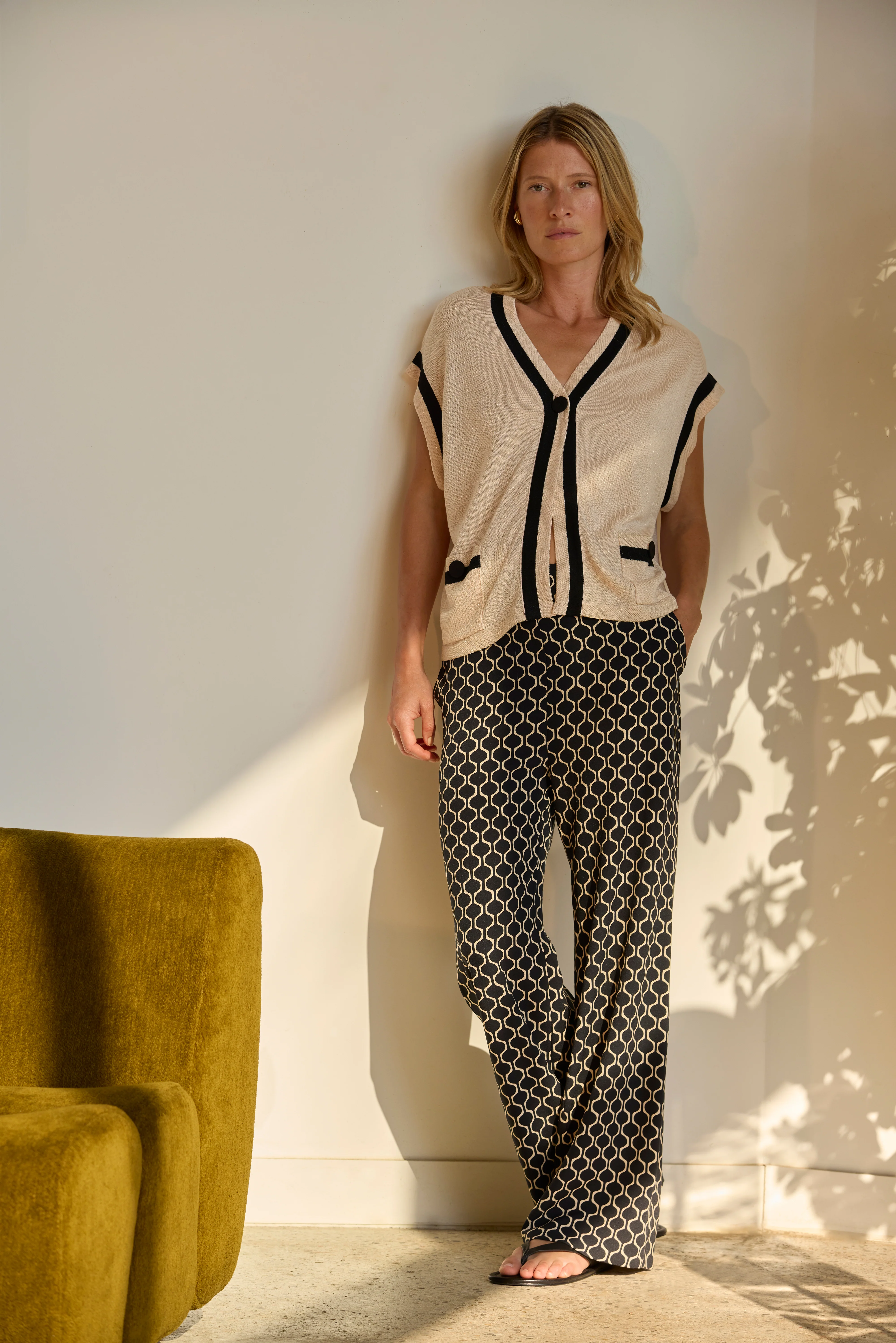 Pantalon fluide imprimé noir PALERME/13107/670