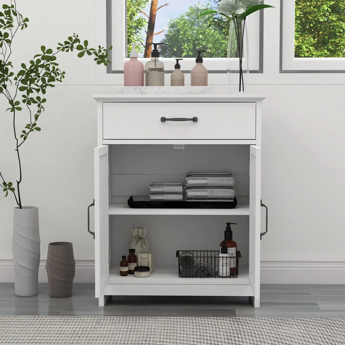 Two Doors and One Drawer Adjustable Laminate Freestanding Storage Cabinet