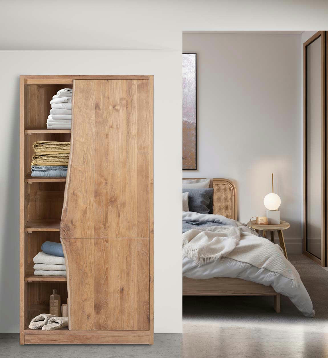 ATLANTA - Armoire en bois beige, H 190 cm