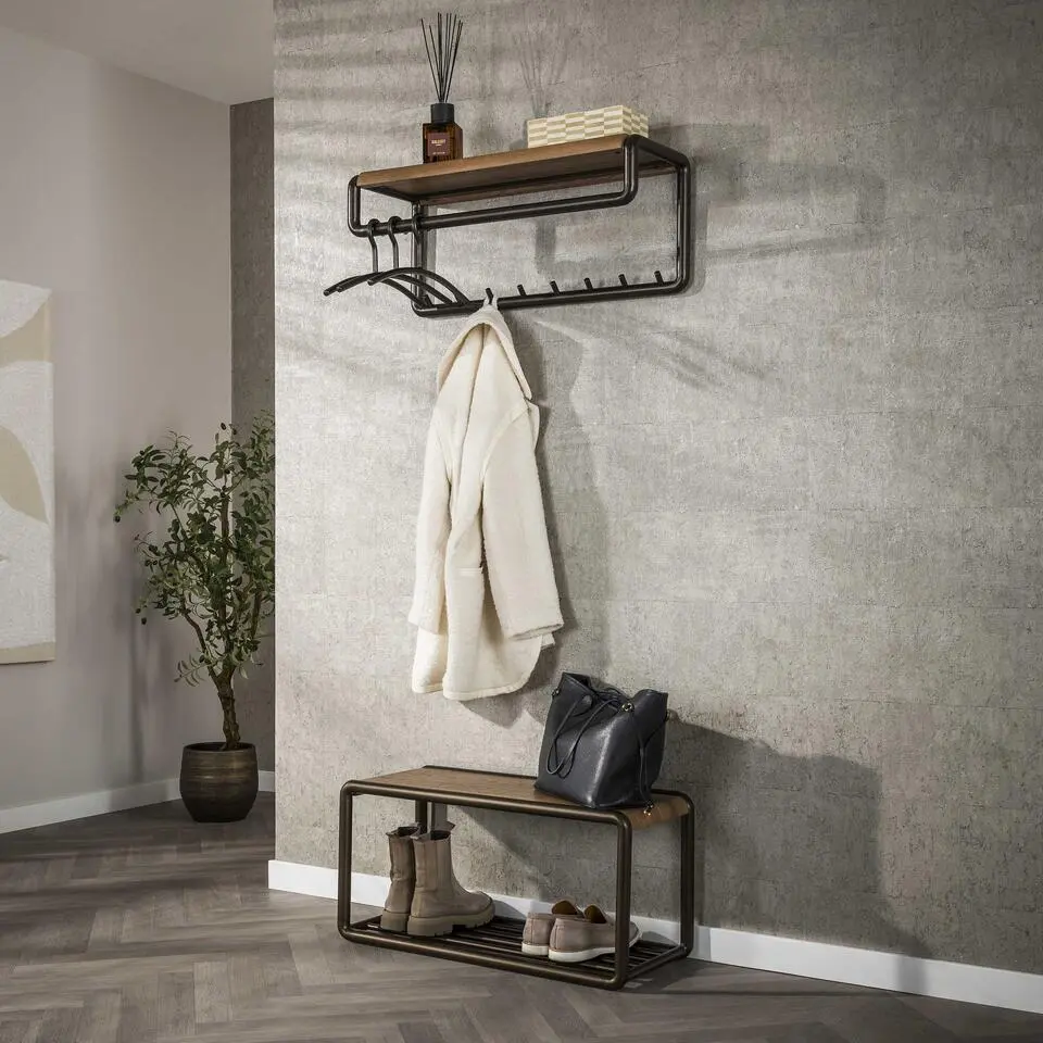Hoyz Collection - Kapstok Luno Roede En Hoedenplank 8 Haken - Drift Brown