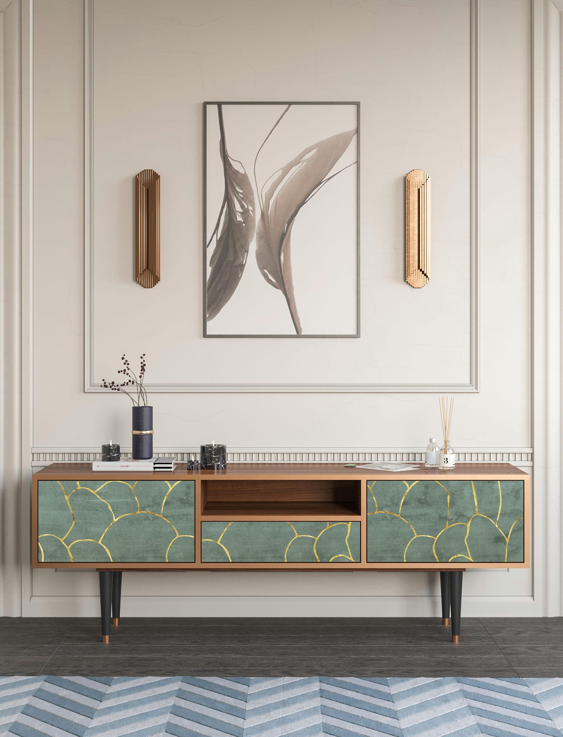 MAGNIFICENT WATER LILY - Meuble TV  bleu-vert 1 tiroir et 2 portes L 170 cm