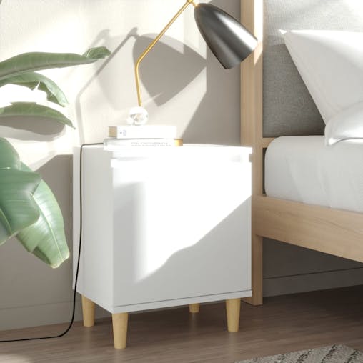 NNEVL Bed Cabinet with Solid Wood Legs White 40x30x50 cm