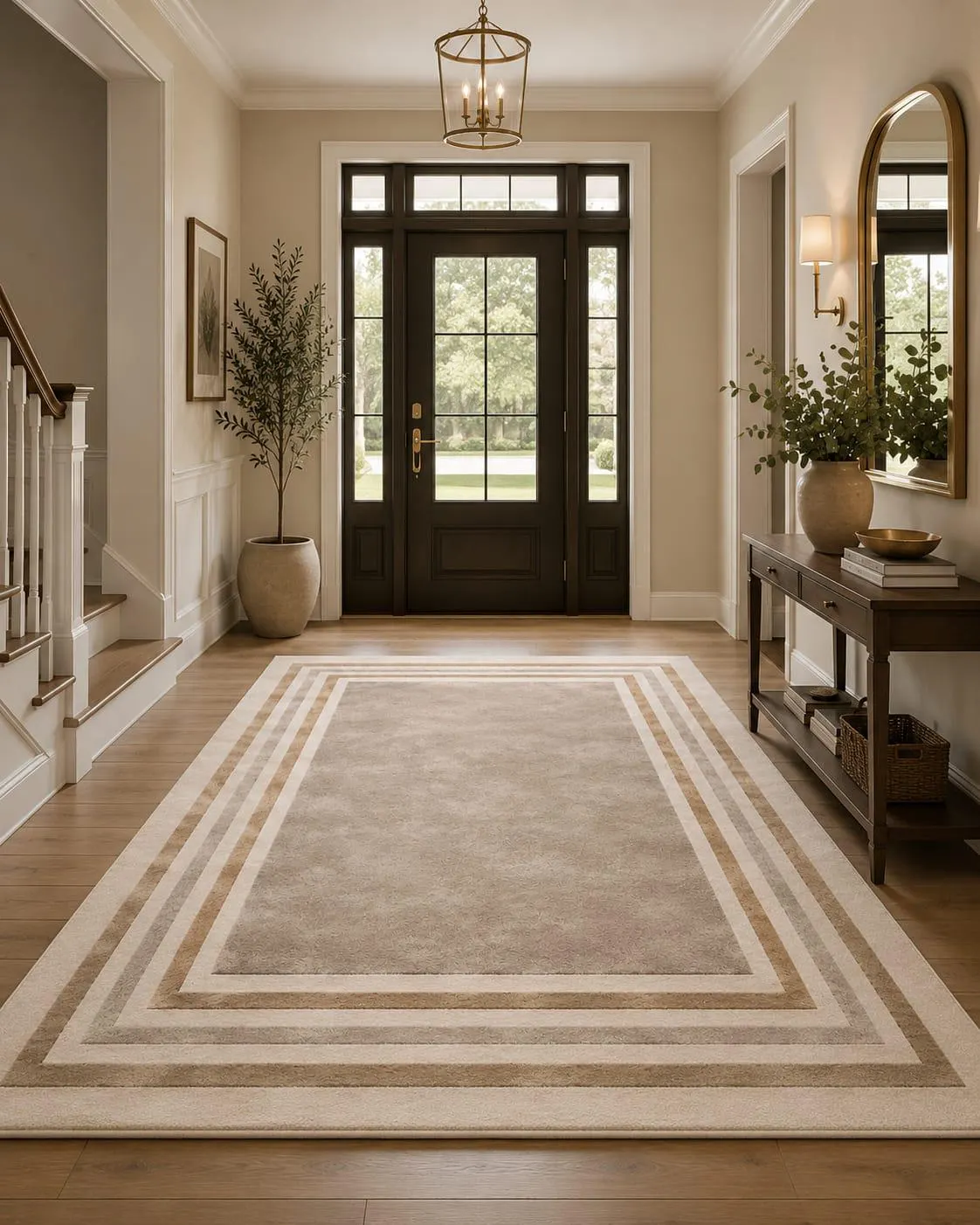 Handtufted Beige Area Rug, Modern Border Carpet, Neutral Minimalist Rug, Luxury Living Room & Dining Room Rug, Custom size rug,