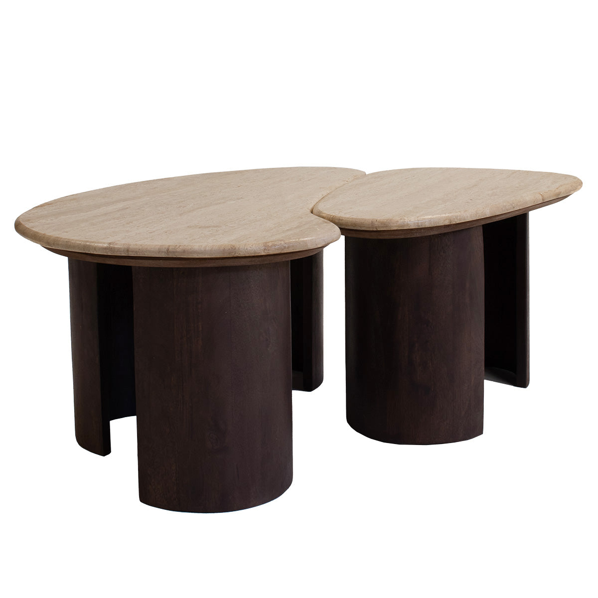 Giga Meubel Salontafel Suki Organisch - Travertin/Hout - Donkerbruin - Set van 2