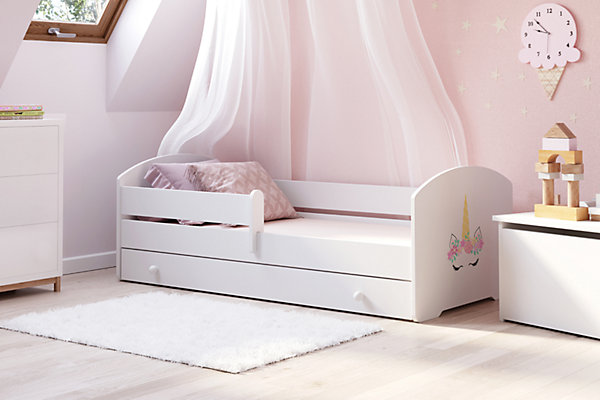 LUK lit enfant avec tiroir et barreau 140x70 corne de licorne