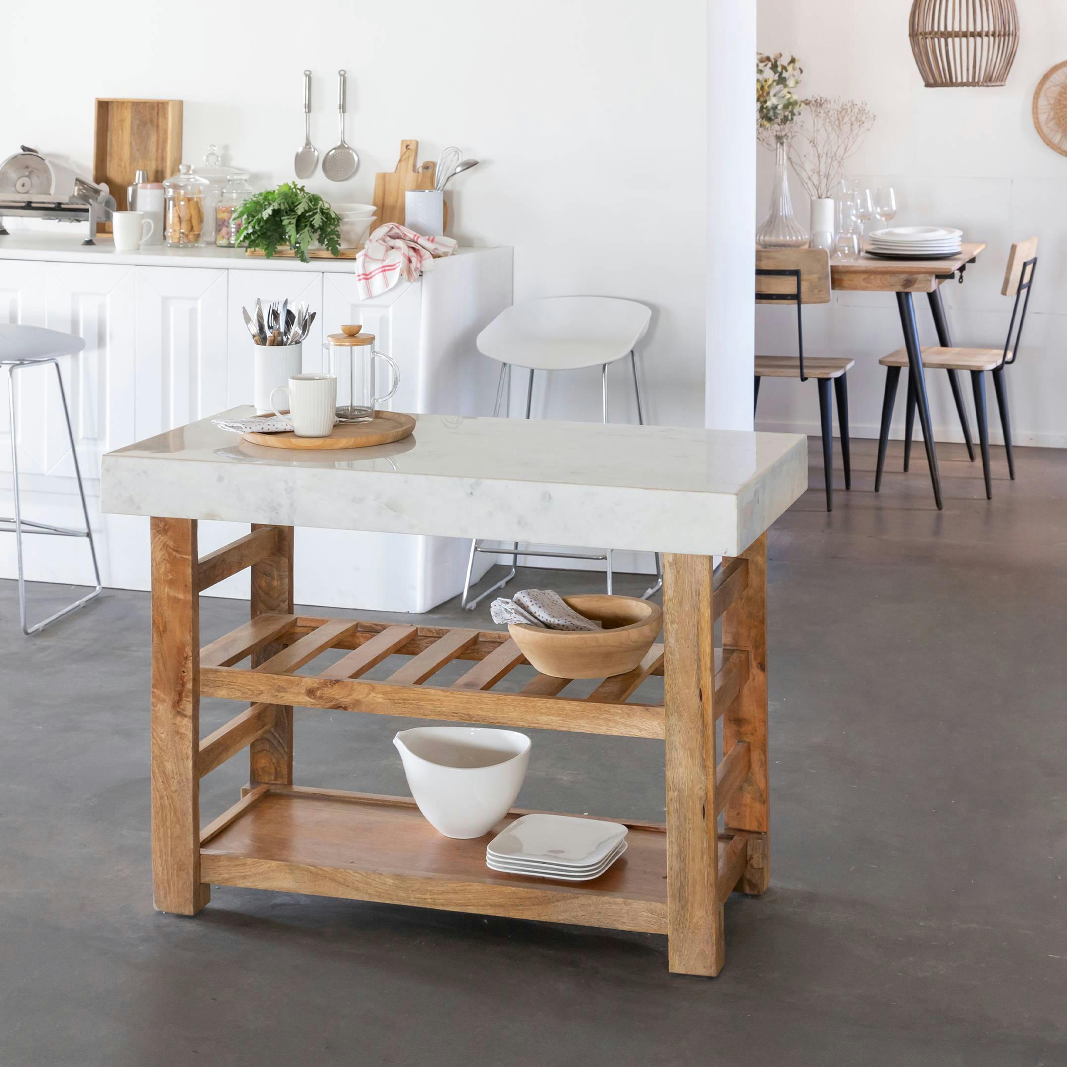 - Ilot central en bois blanc 113 cm