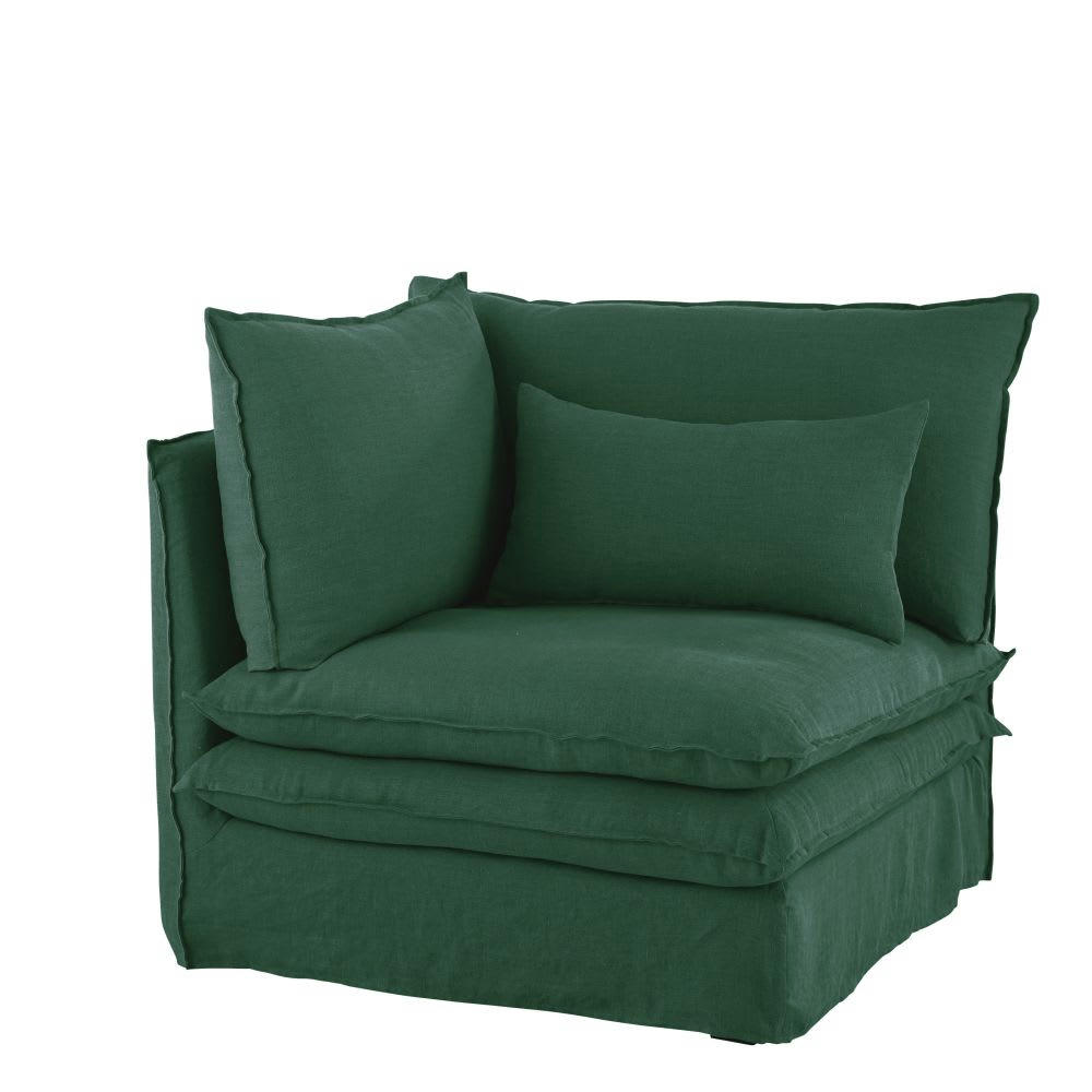 Pompei - Angle pour canapé modulable en lin froissé vert