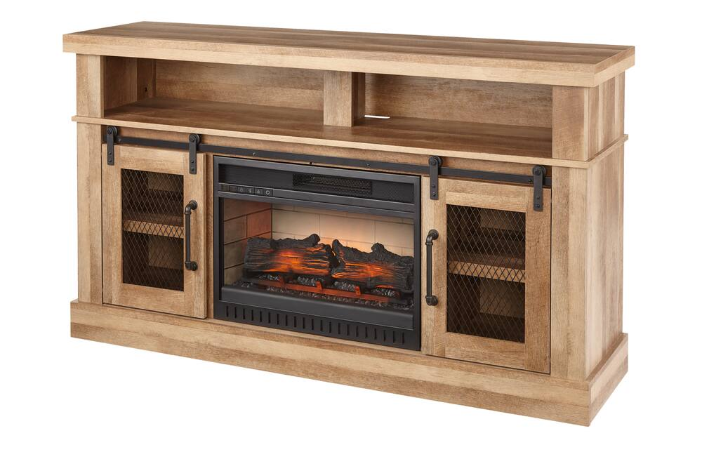 CANVAS Hanover Media Electric Fireplace TV Stand, 58-in, 1400W, Includes Remote Control, Brown