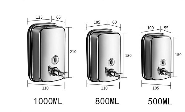 BASHLWUA 500ml Distributeur de Savon Liquide Mural pour Salle de Bains et Cuisine Acier Inoxydable Poli