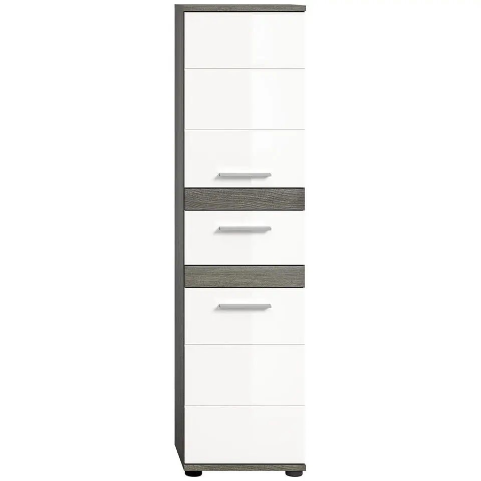 Hioshop Blake kolomkast 1 lade 2 deuren wit hoogglans- grijs