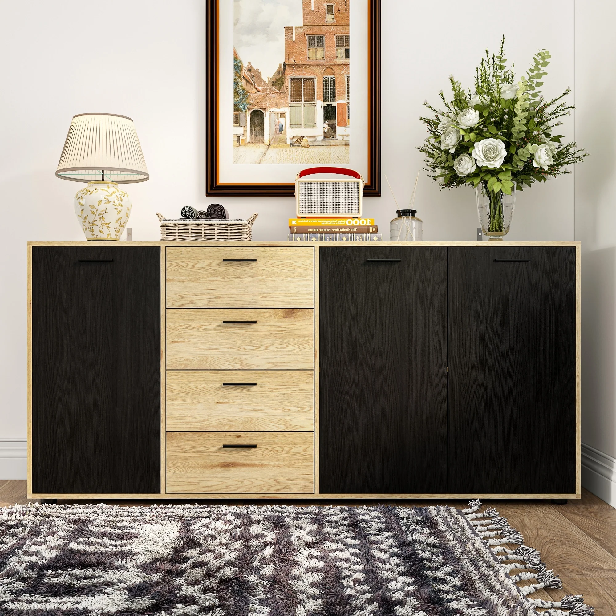 68.1 Durable Buffet Sideboard, Dresser, and Bookcase Shoe Cabinet