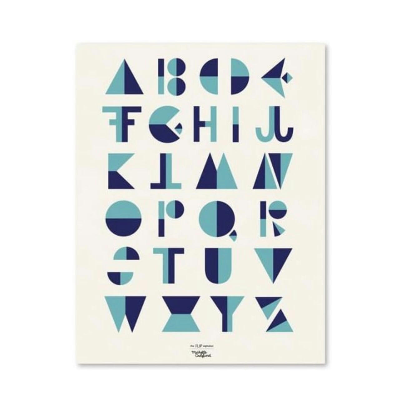 ALPHABET - Affiche alphabet style cubiste bleu 29,7x42cm
