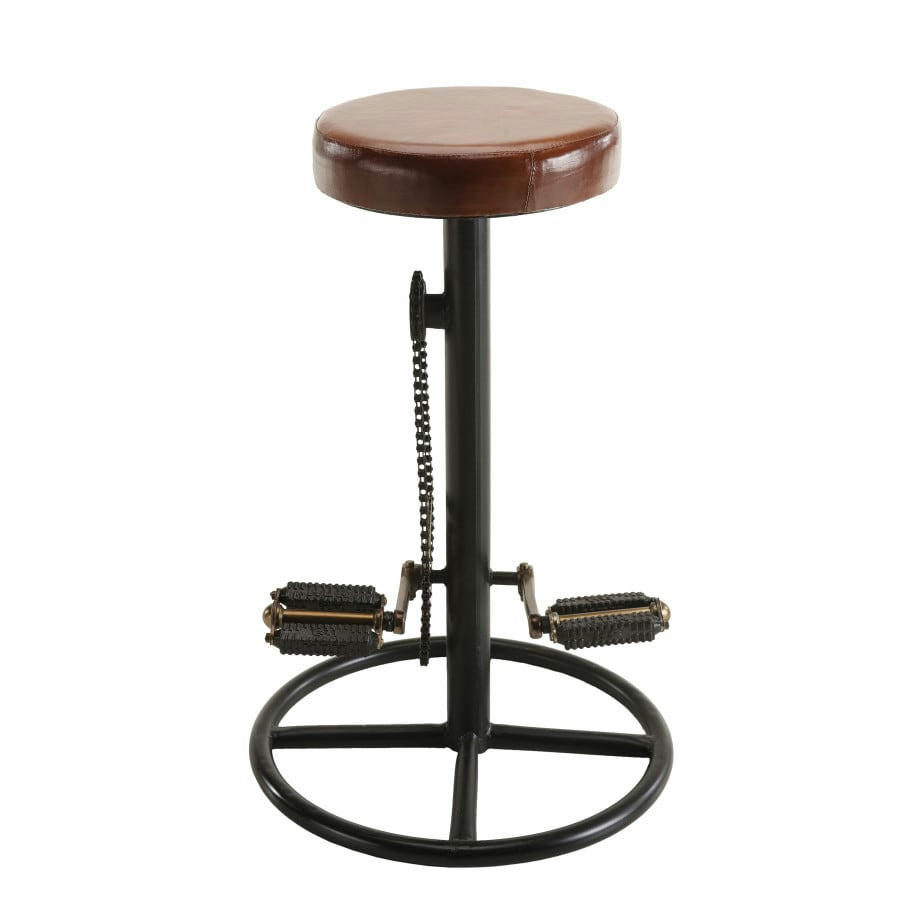 ROBIN - Tabouret de bar industriel cuir pieds métal noir déco pédales