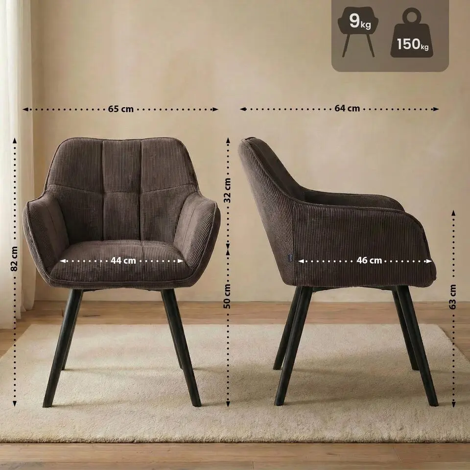 CLP Eetkamerstoel Vienna zwart Frame - Ribstof - bruin