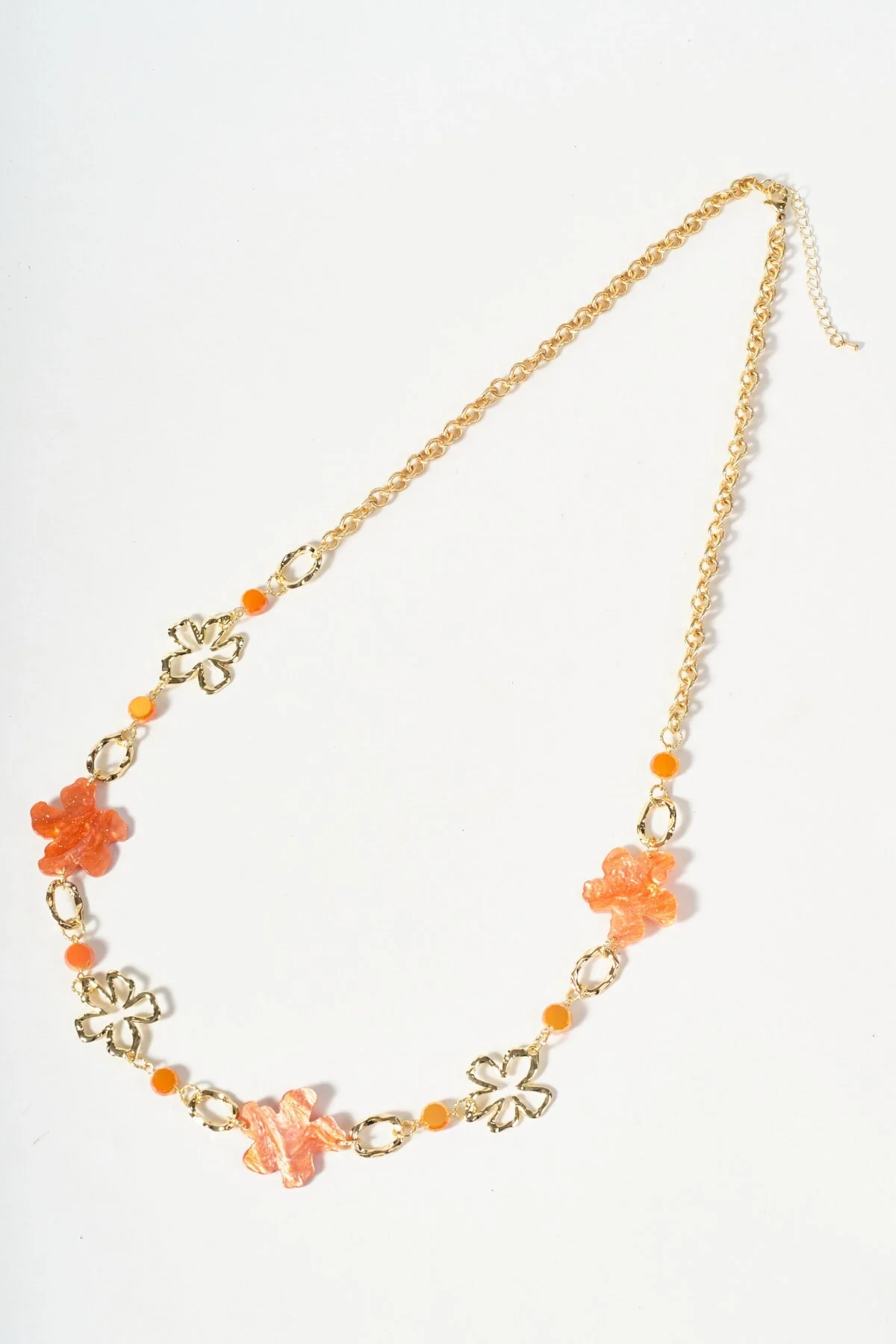 Orange Flower Bead Necklace
