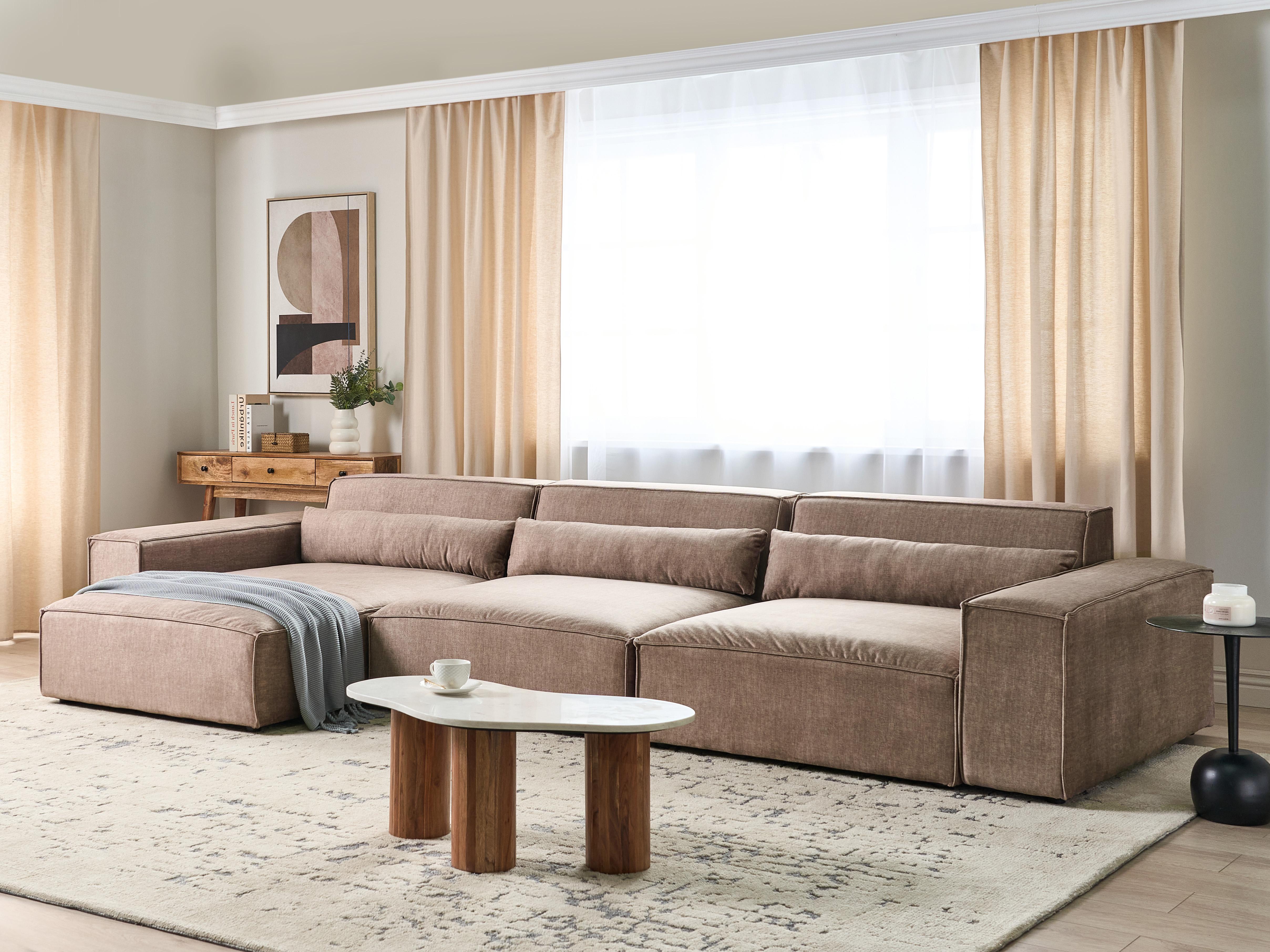 Modular Corner Sofa 4 Seater HELLNAR Fabric Light Brown Right Hand