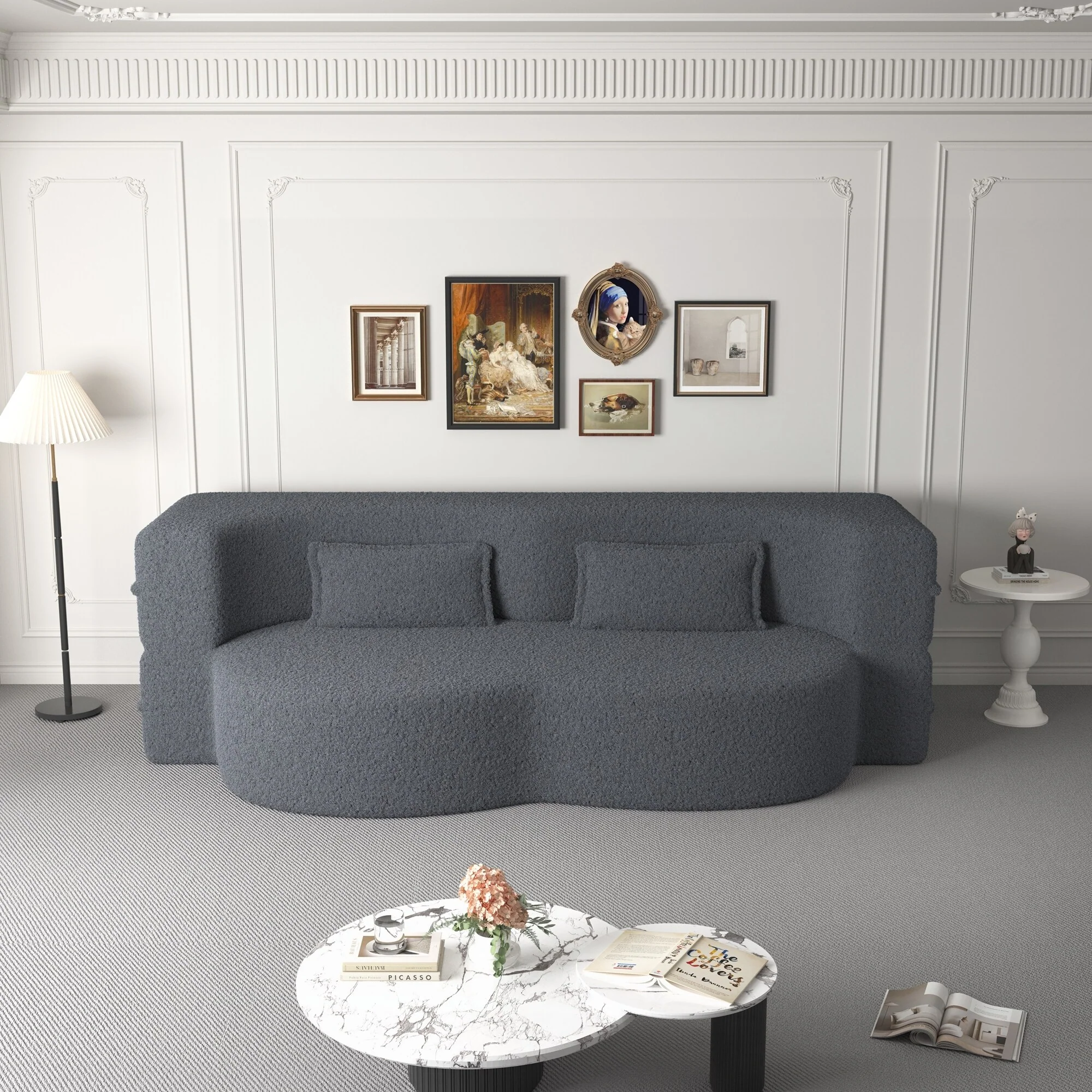 Floor Sofa with 2 Pillows,15 Full Size Folding Mattress,Grey