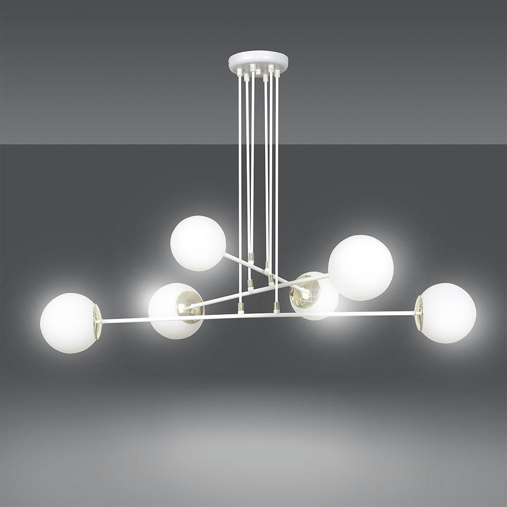 SIGNO - Suspension élégante 6 lumières nordique blanc avec détails dorés
