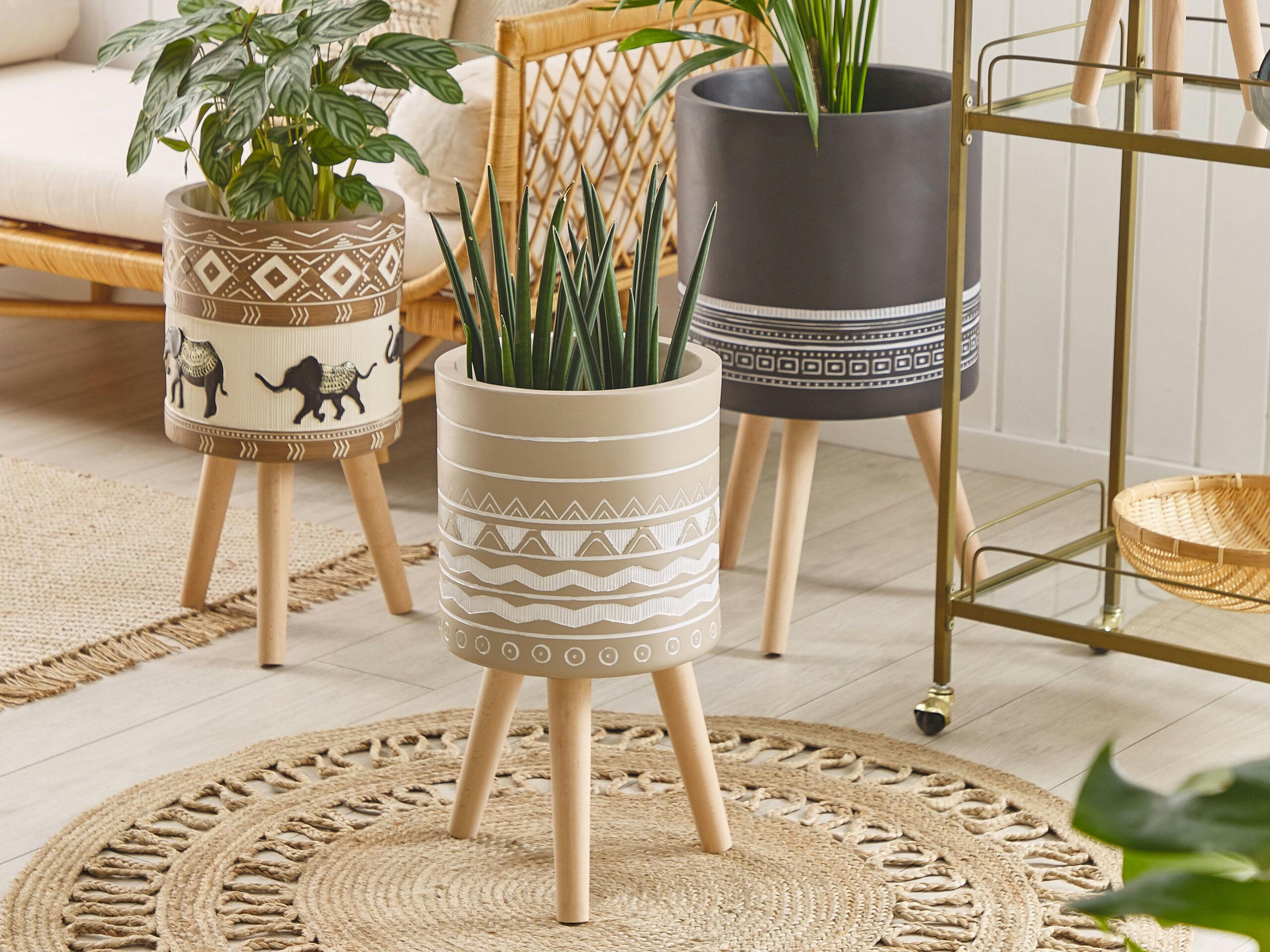 MILINA - Cache-pot d'extérieur en matériaux synthétiques beige H55