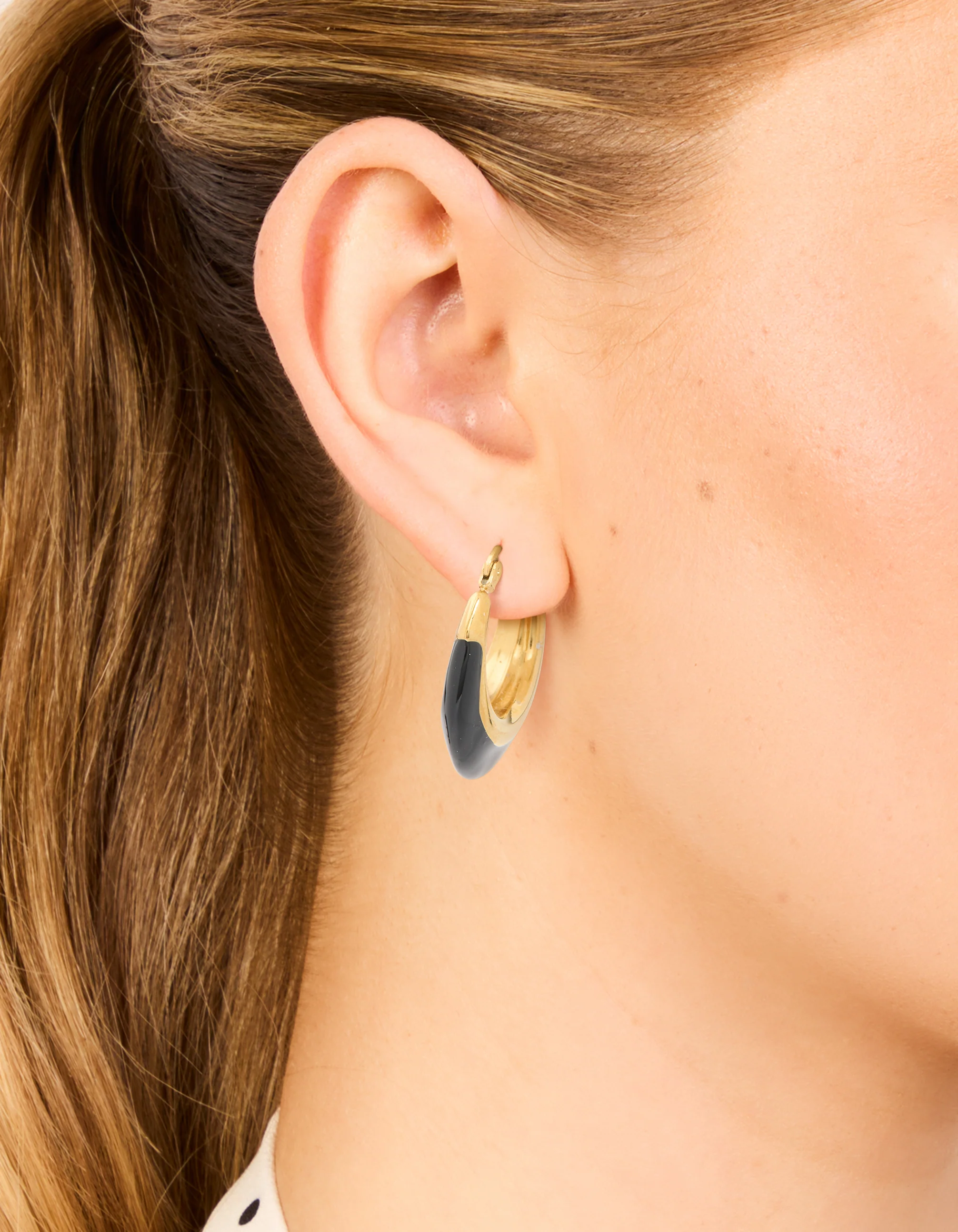 Waterproof Gold Plated Stainless Steel Black Enamel Short Hoop Earrings