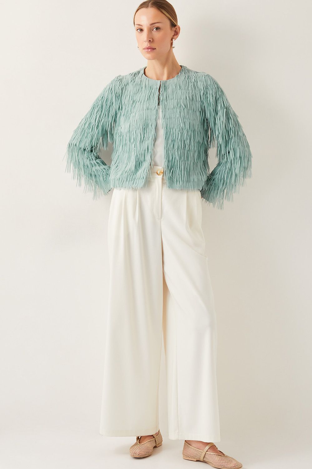 Monsoon Cosima Fringe Jacket Green