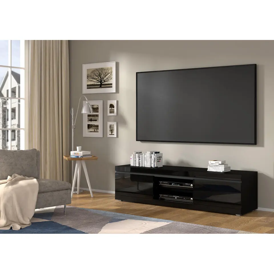 NET TV meubel ladekast 180 cmhangend of staand wit zwart / glanzend