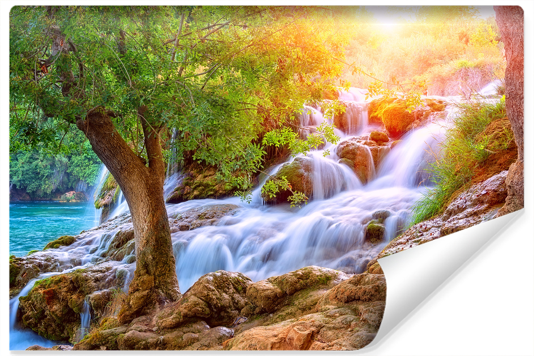 Fototapeta Słońce ZIELEŃ Wodospad Efekt 3D 90x60cm