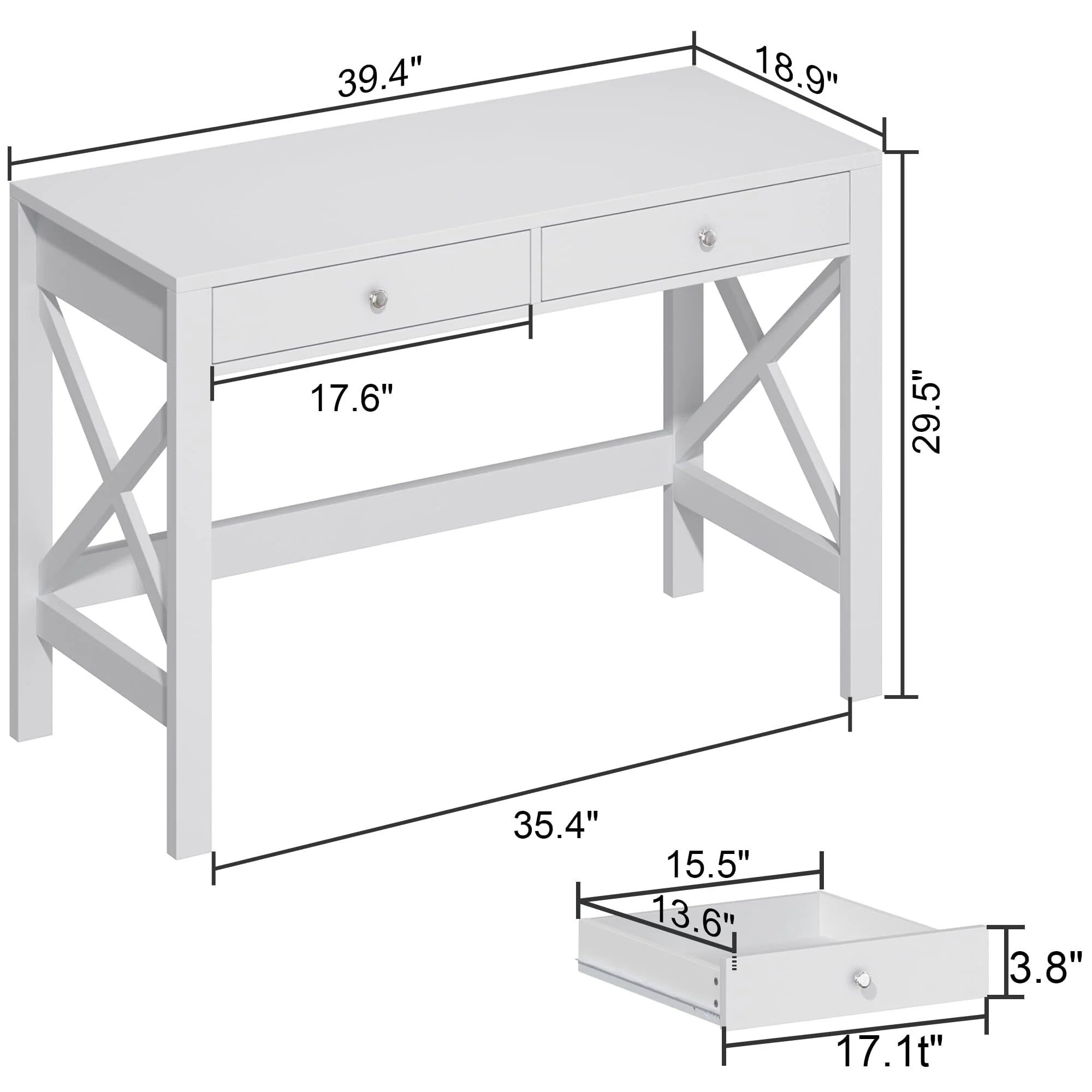 Computer Desk Study for Home Office, Modern Simple 40 Inches White Desk with Drawers, Makeup Vanity Console Table