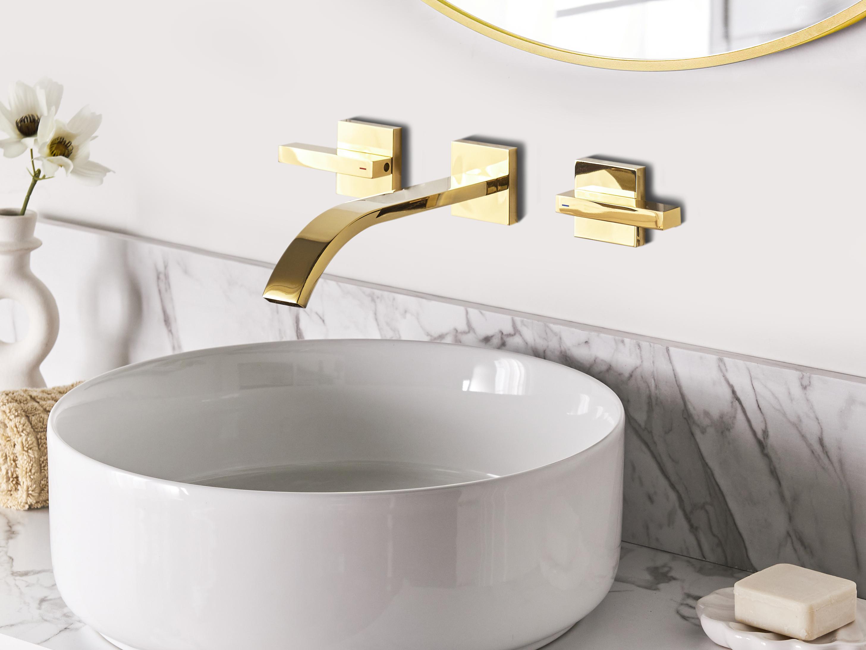 Wall Mounted Basin Mixer Tap BERRACO Brass Gold