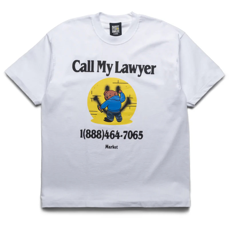 Market Smiley Call My Lawyer Bear Tee - White
