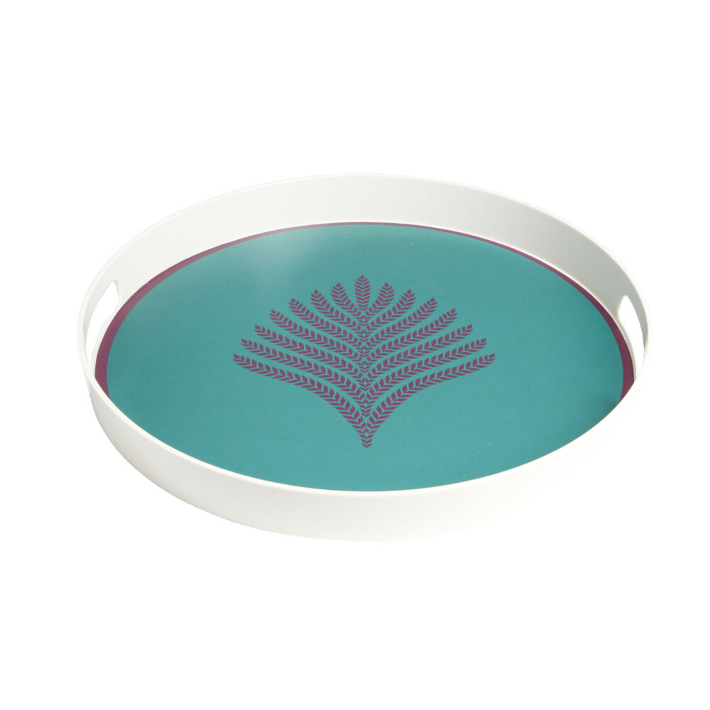 Plateau rond feuille exotique mélaminé vert Ø34,5xH4,1cm
