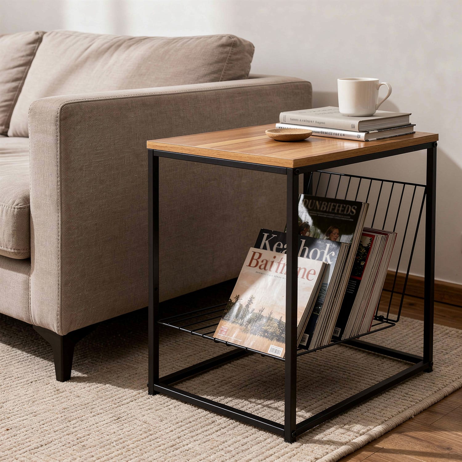 Tavolino portariviste con piano legno 40x57,5x30 cm