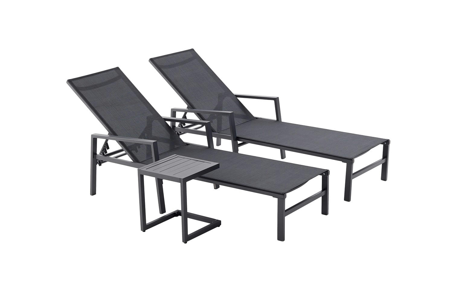 BARI - Lot de 2 transats et une table d'appoint noir