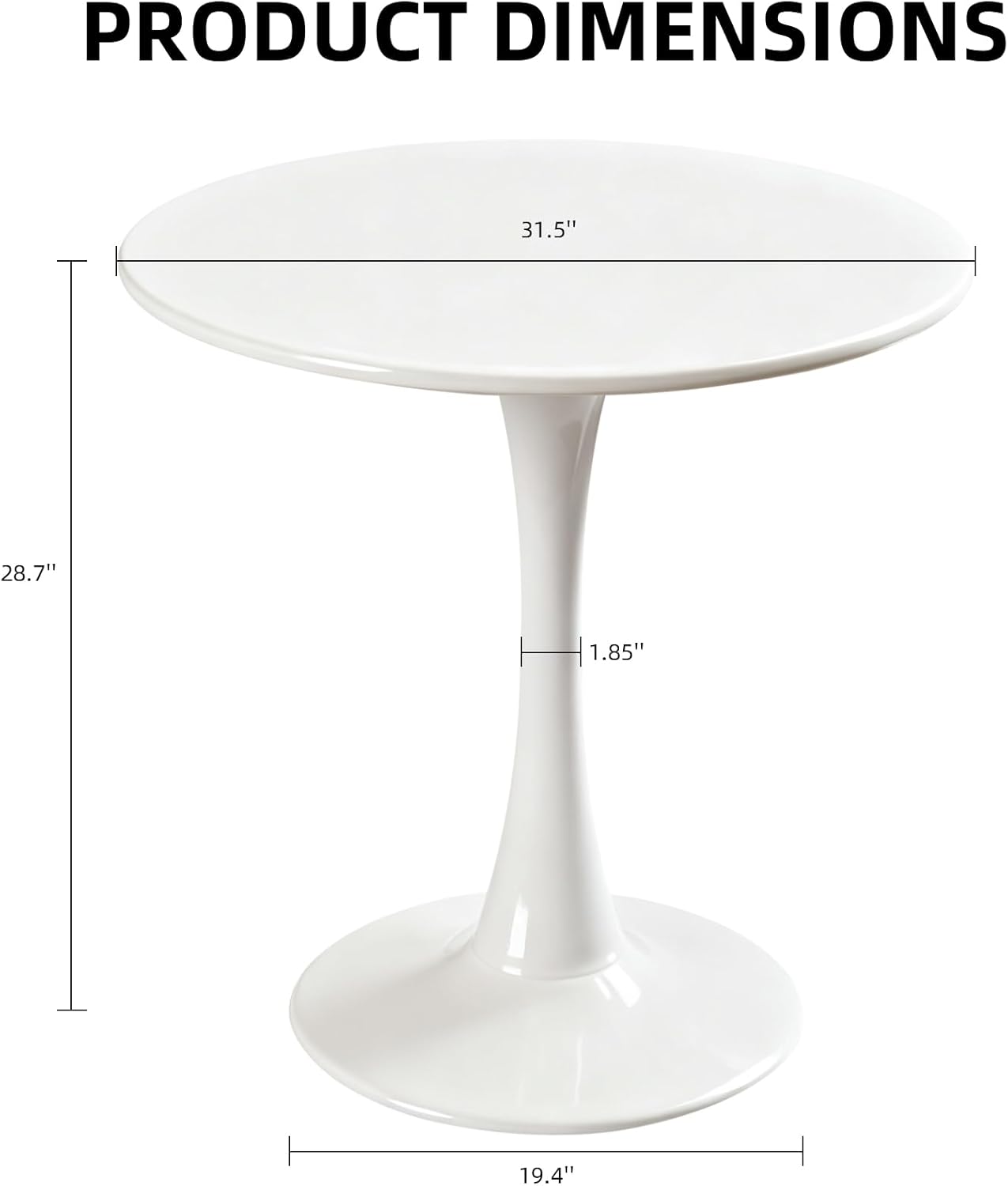 Round Dining Table, 31.5 Circle Tulip Table with Thickened Tabletop & Metal Pedestal, Mid Century Modern Bistro Table for Kitchen, Small Places, Living Room, Cafe (White)