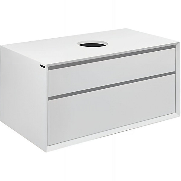 Meuble de salle de bains suspendu 2 tiroirs slow close organiseurs éclairage SANINDUSA View 90x45 trou pour vidage blanc