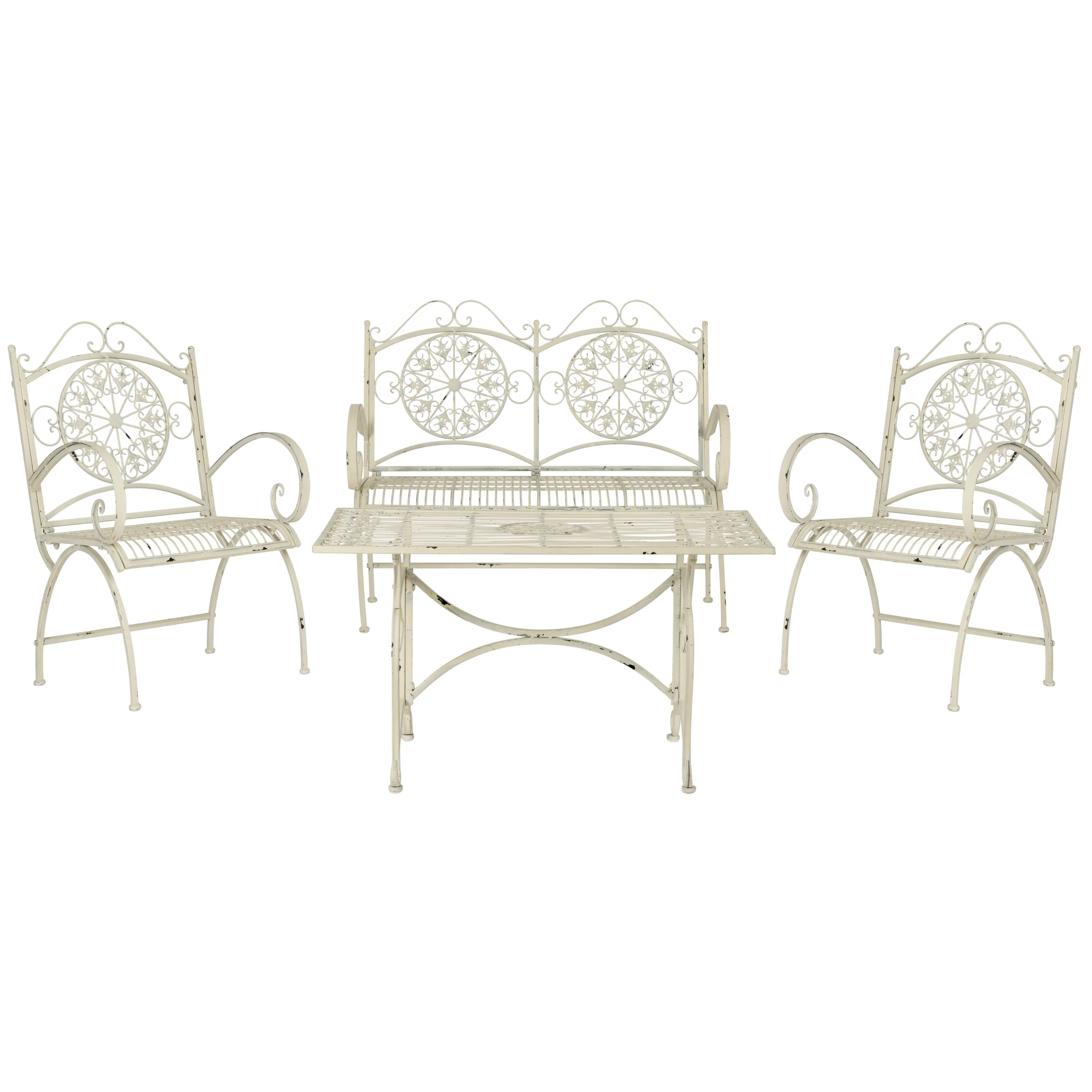 SAFAVIEH Outdoor Living Sophie Victorian Scroll Iron 4-Piece Patio Set. - 45W x 22D x 39H