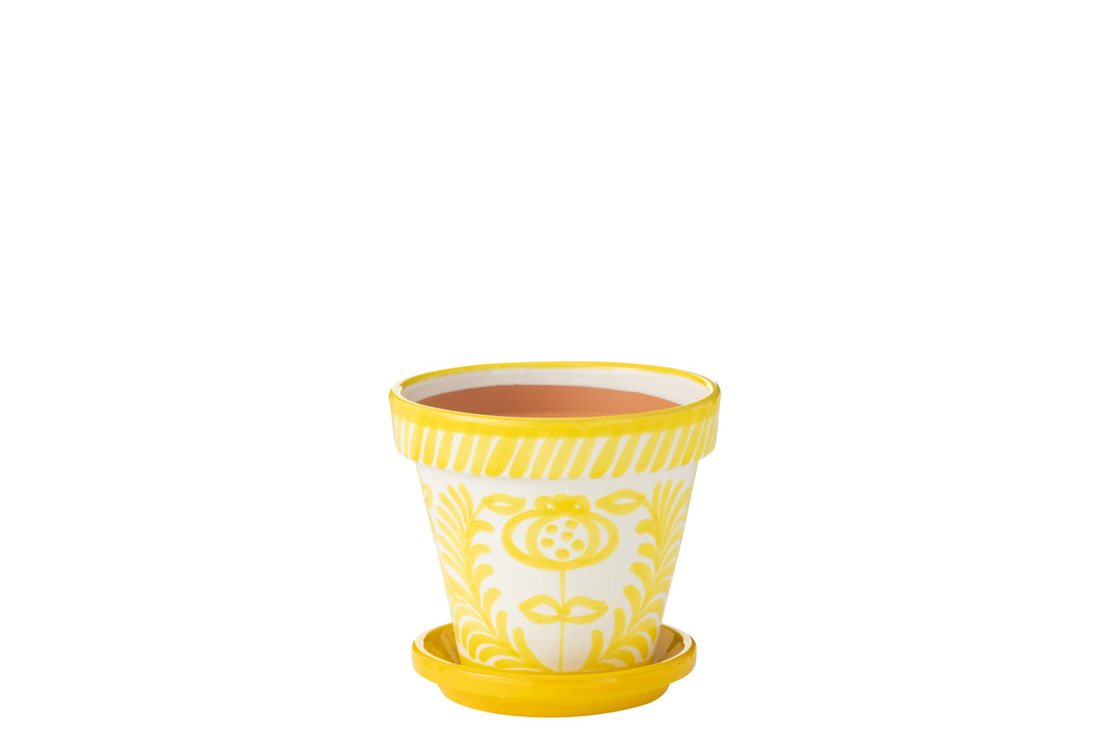 J-Line bloempot Granada Handmade   Painted - keramiek - geel - medium - Ø 27 cm
