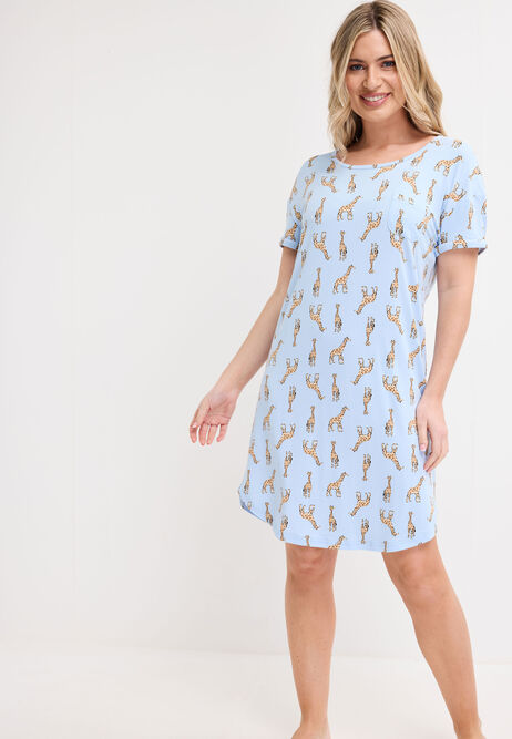 Womens Blue Giraffe Soft Touch Nightdress