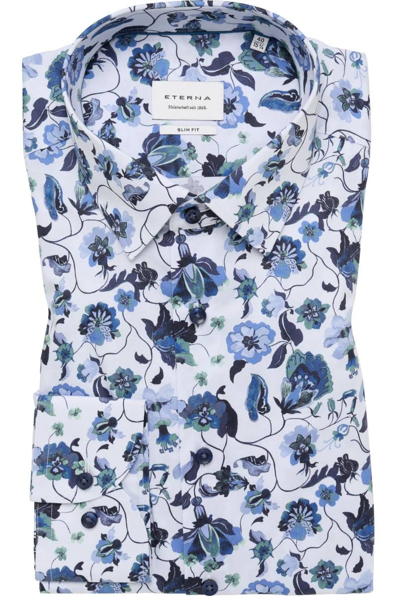 ETERNA Slim Fit Hemd blau, Bedruckt