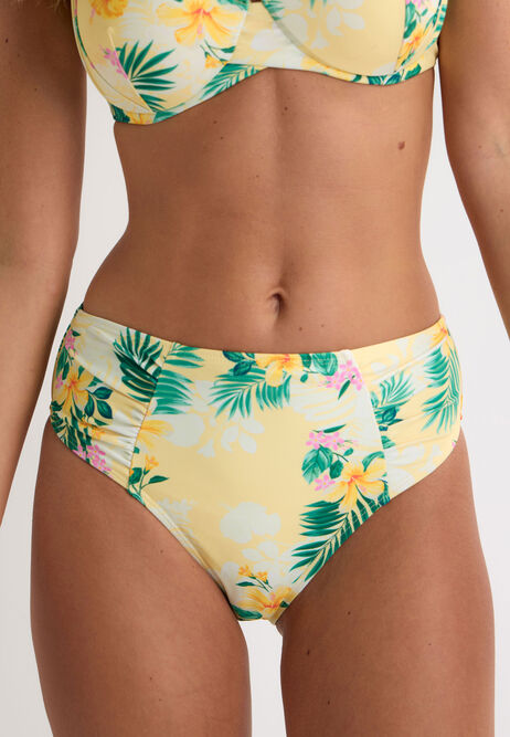 Womens Yellow Tropical Floral Print High Waist Bikini Briefs
