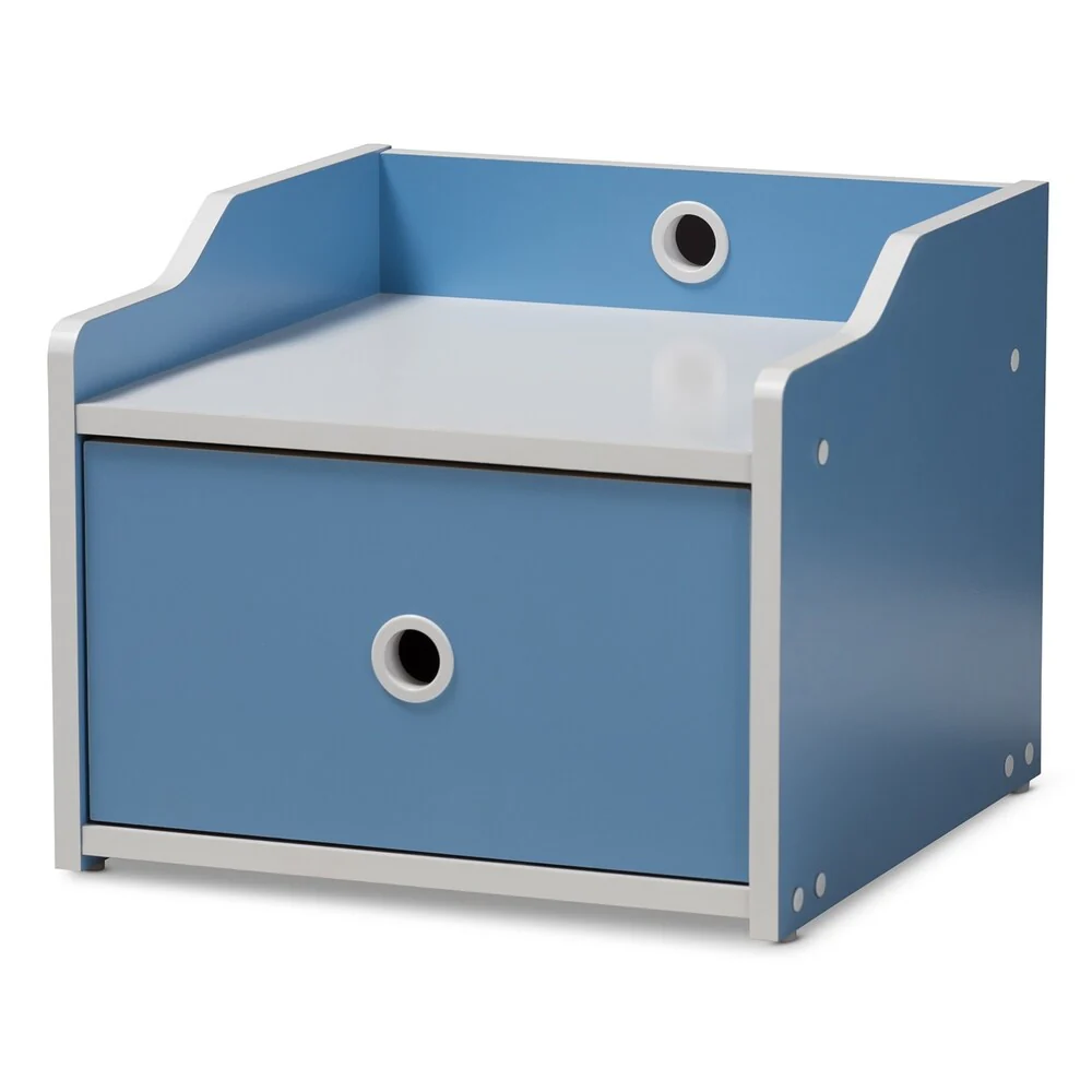 Contemporary Blue and White Nightstand by Baxton Studio