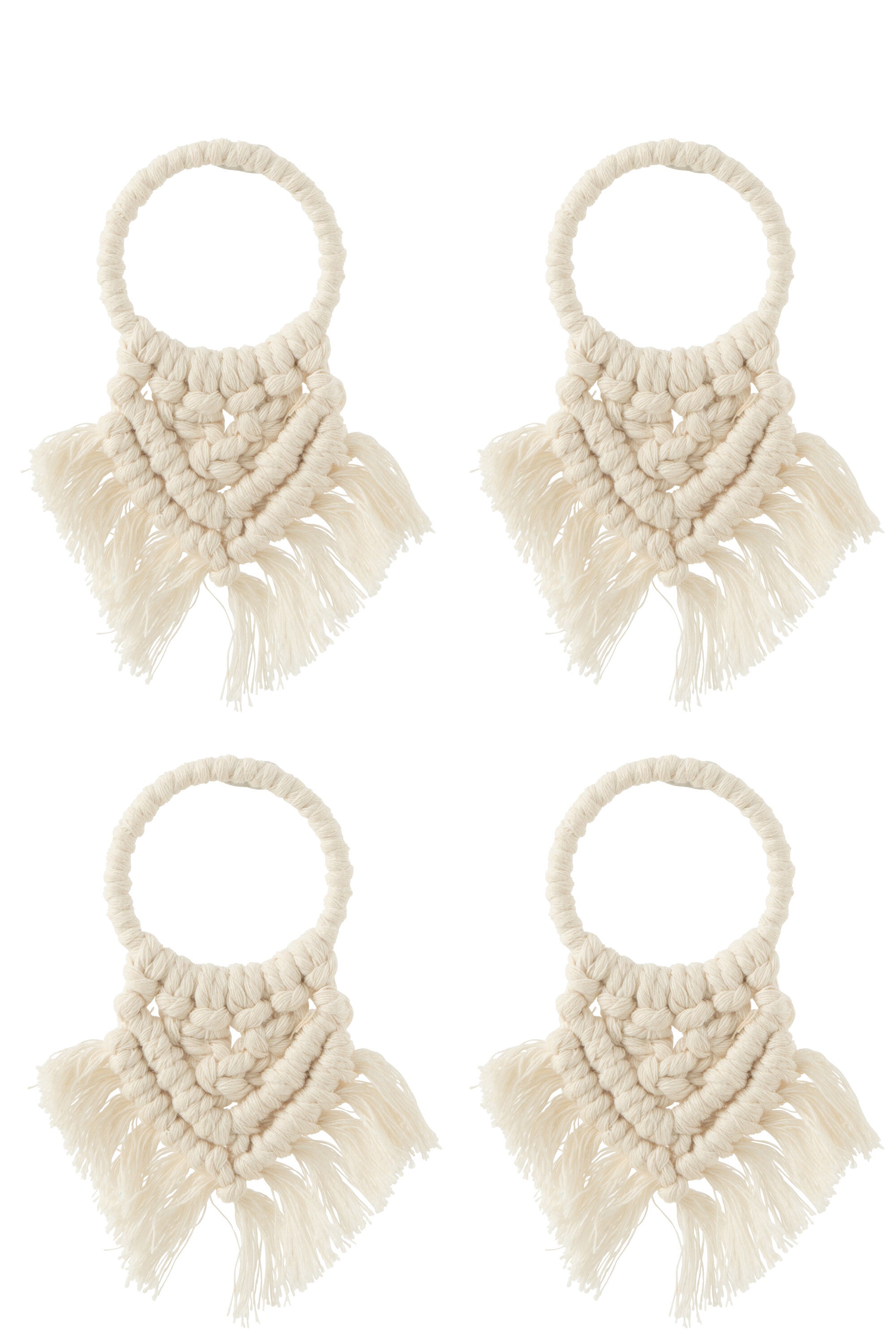J-Line servetring Macramé - polyester - beige - 4 stuks