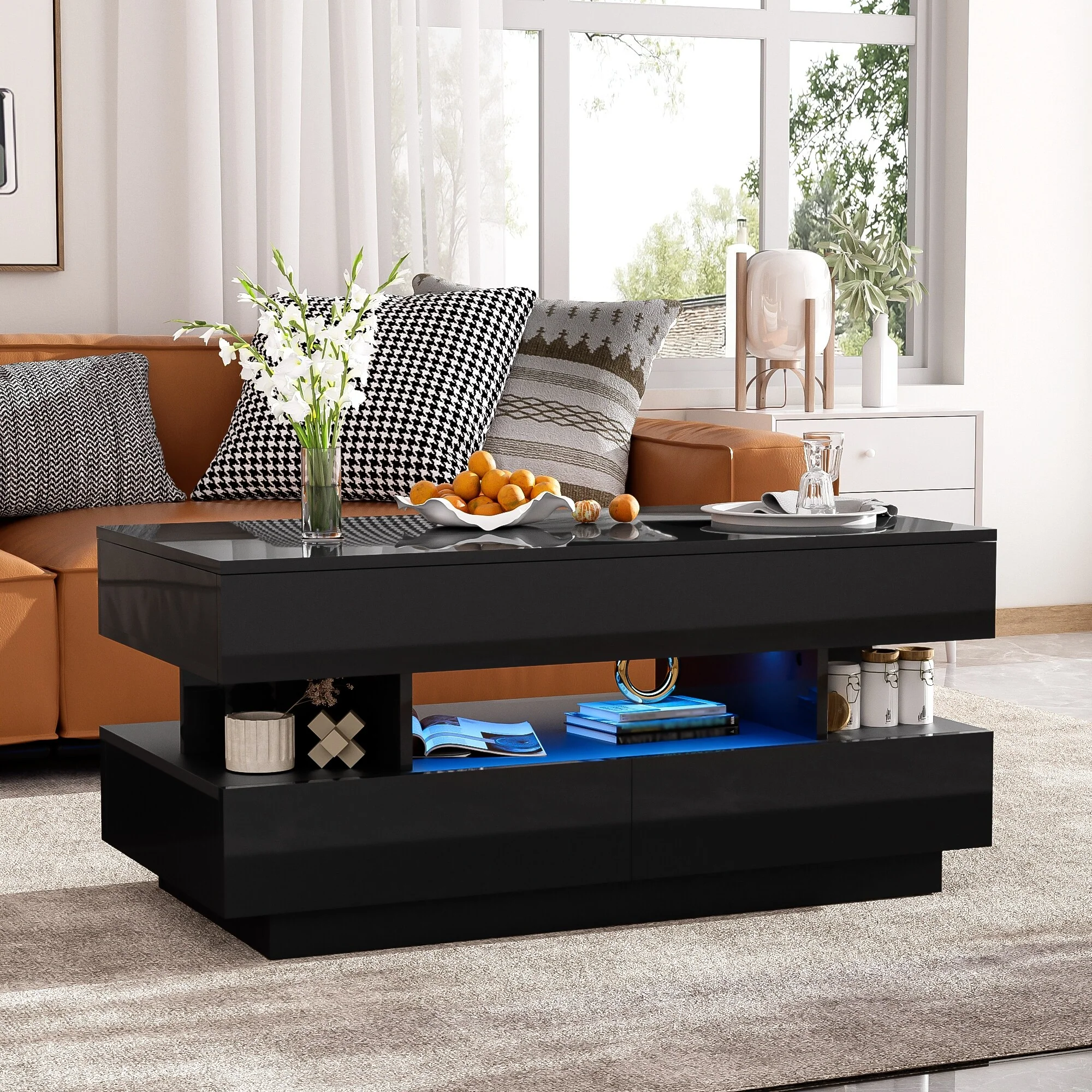 39x19'' Lift-Top Coffee Table with 2 Drawers for Living Room