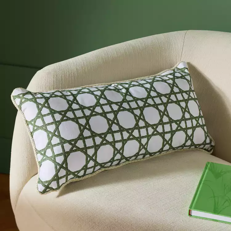 Habitat Bamboo Print Cushion White & Green - 60x30cm